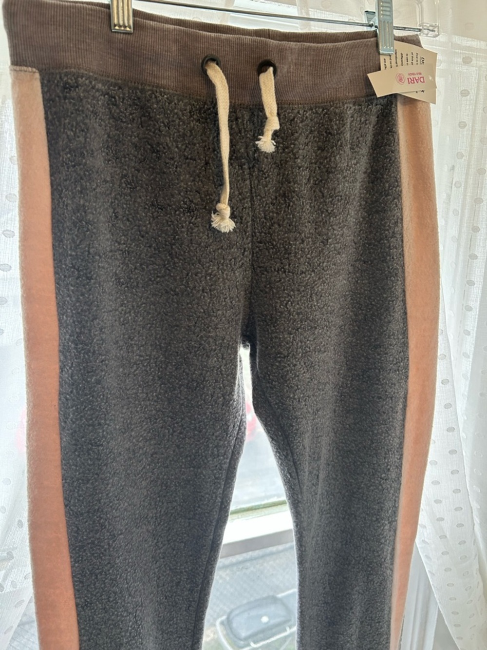 NWT DARI Cozy Two-Tone Track Pants or Joggers w/Side Panels Tie Waist